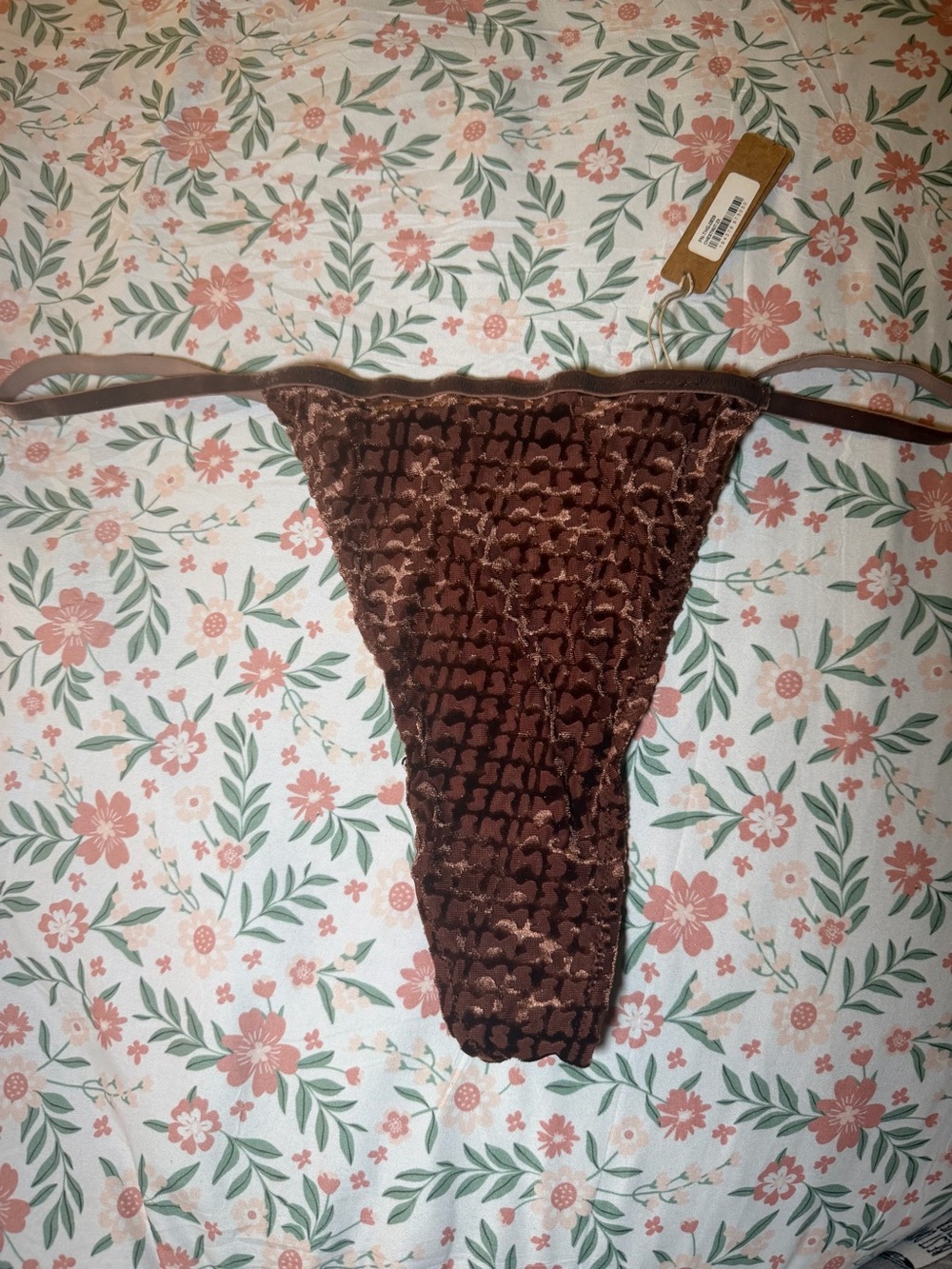 Skims Size 2X Velvet Logo Thong Panty Chestnut Brown Women’s New
